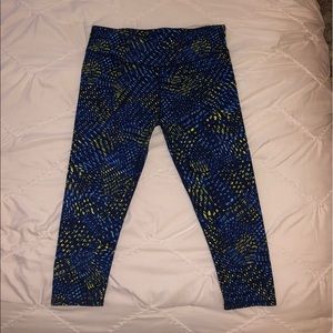 Fabletics Blue and Yellow cropped leggings